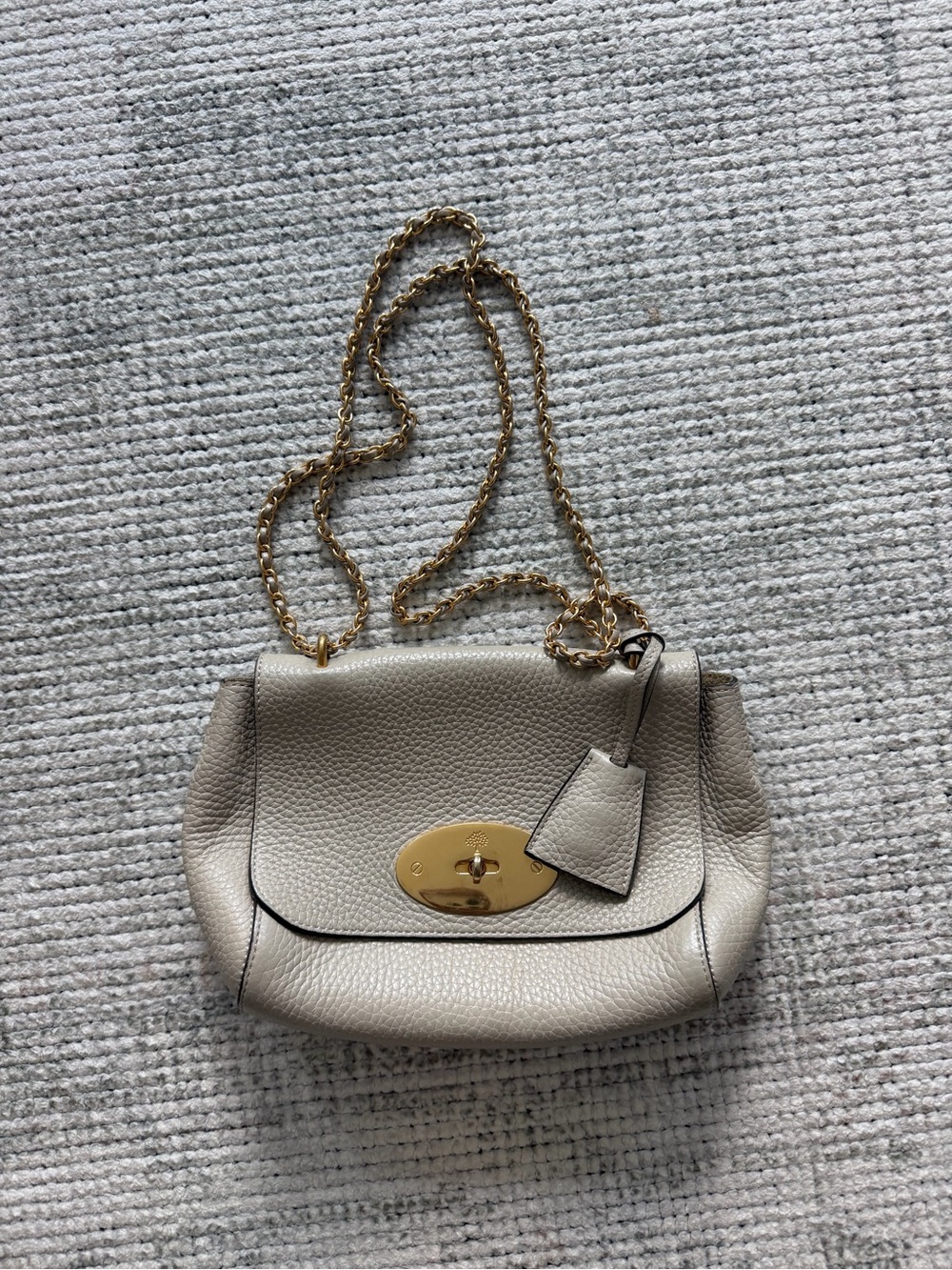 Mulberry Pebbled Leather Crossbody in Light Gray with Gold Hardware